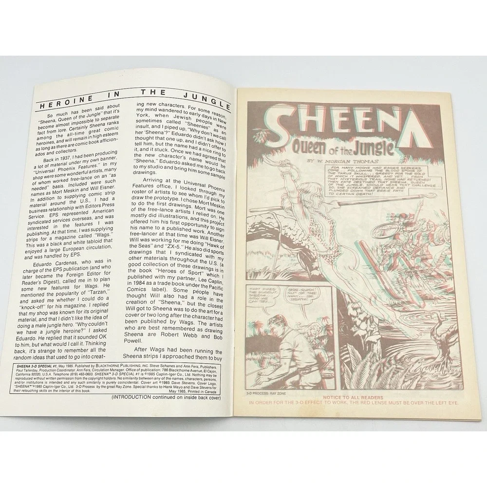 Vintage 1985 Sheena Queen Of The Jungle 3-D Special #1 Comic Blackthorne